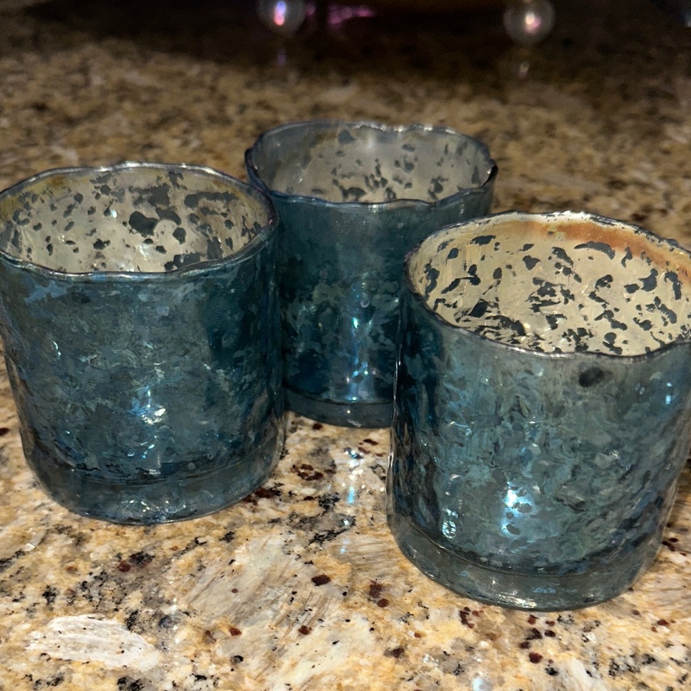 Blue Mercury Glass Candle Holders